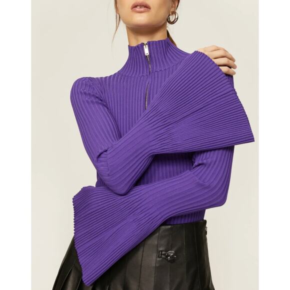 Proenza Schouler Purple Ribbed Zip Sweater Purple SMALL Bodycon Designer $990 - Picture 3 of 11